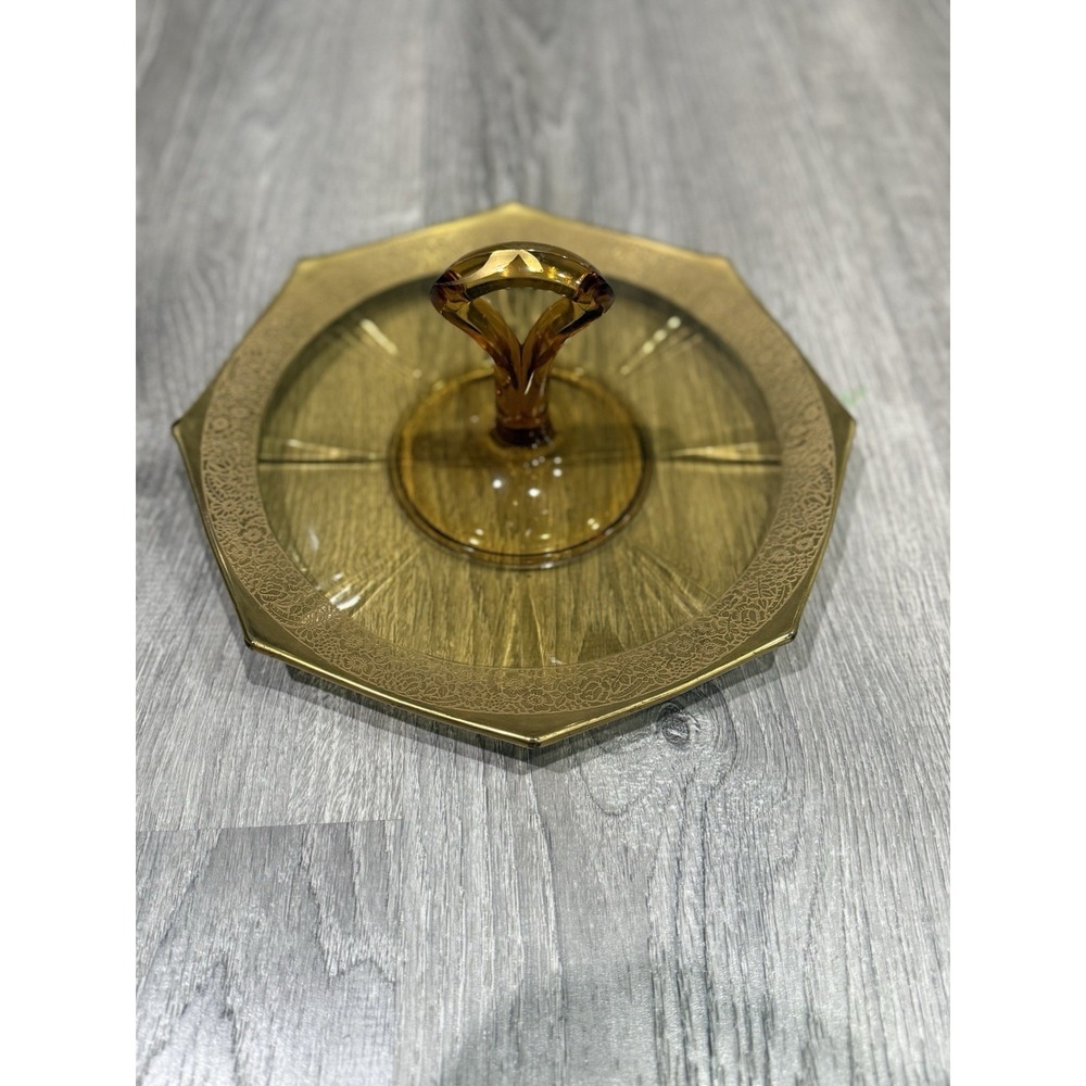 Vintage Amber Glass dessert tray with Matching plate